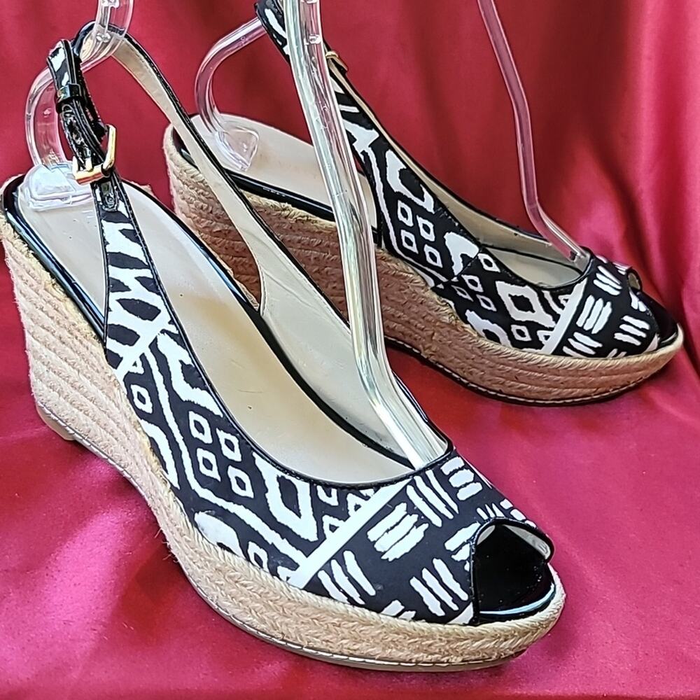 NINE WEST sz9 Ernisse slingback jute wedge peeptoe pump